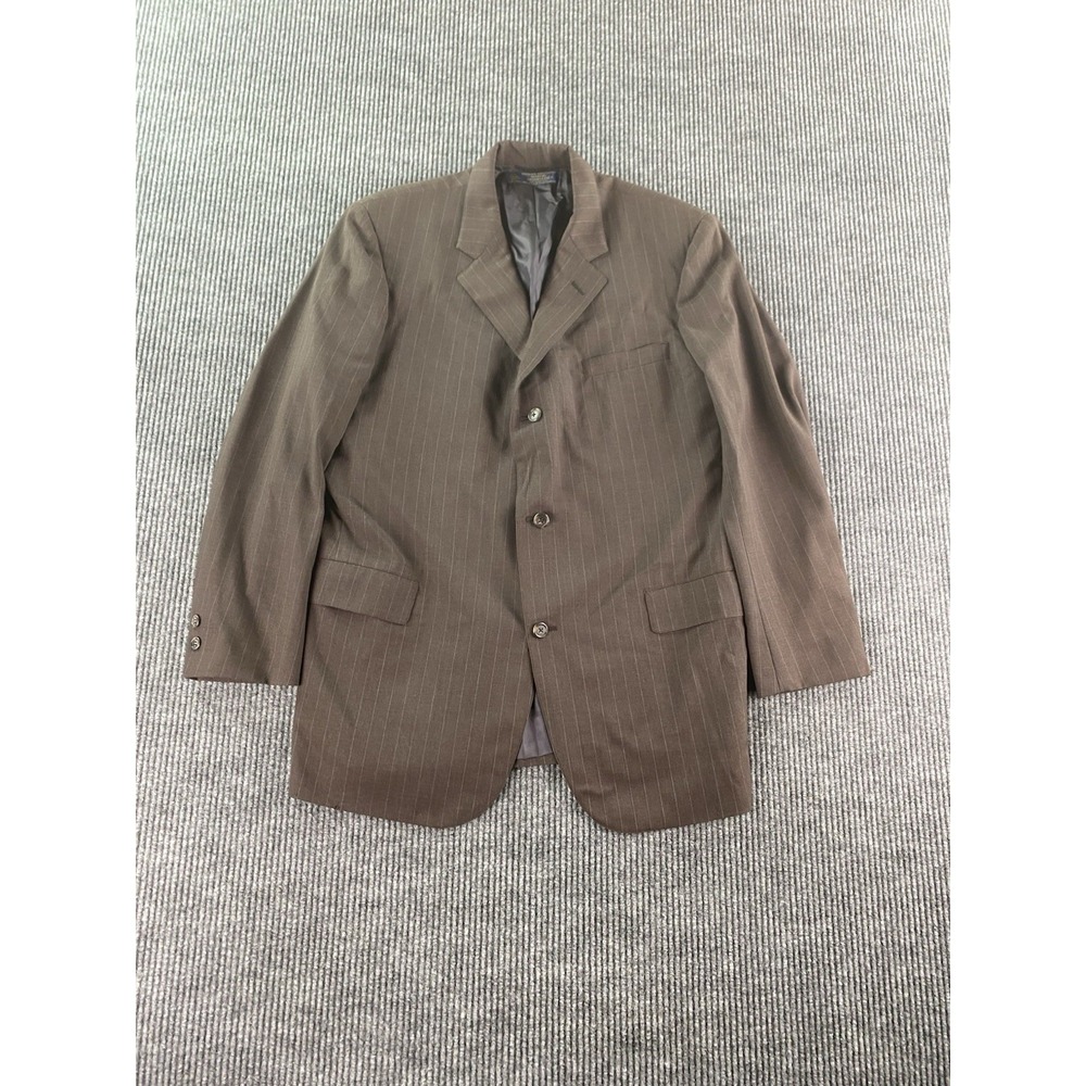 Vintage Brooks Brothers Suit Jacket 46 L Brown Wool Striped Brooksease Makers *